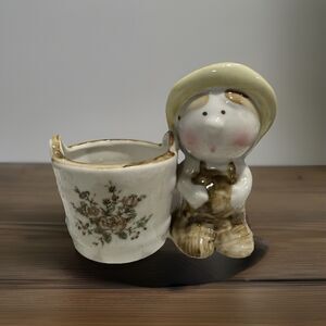 Planter Flower Pot, Cute Little Child With Attached Flower Pot.